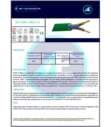MANGUERA LIBRE DE HALÓGENOS RZ1KAS4G4 CPR Sección 4G4 mm²
