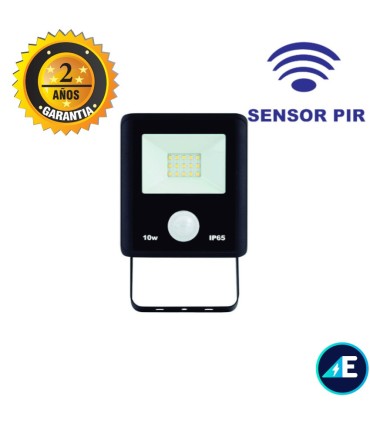 PROYECTOR LED CON SENSOR PIR Chip SMD 10W 220-240V 900LM 6000K 120º IP65 NEGRO, Ref. AYE561001SCW
