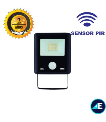 PROYECTOR LED CON SENSOR PIR Chip SMD 20W 220-240V 1800LM 6000K 120º IP65 NEGRO, Ref. AYE562001SCW