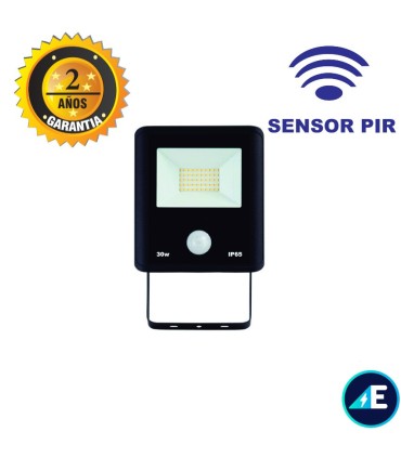 PROYECTOR LED CON SENSOR PIR Chip SMD 30W 220-240V 2550LM 3000K 120º IP65 NEGRO, Ref. AYE563001SWW