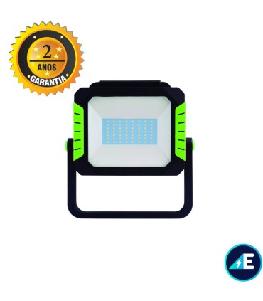 PROYECTOR LED CON SOPORTE CON CABLE 1,5 METROS + 2 BASES SHUCKO 50W SMD 4500LM 6000K IP54 NEGRO/VERDE, Ref. AYE565001PCW